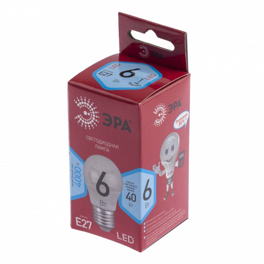 Лампа светодиодная Эра  E27 6Вт 4000K LED P45-6W-840-E27 R