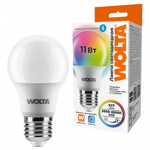 Лампа светодиодная Wolta  E27 11Вт 3000 - 6500K WSTD-A60-11WRGBE27-SH