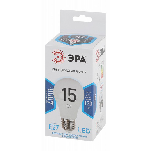 Лампа светодиодная Эра Стандарт E27 15Вт 4000K LED A60-15W-840-E27