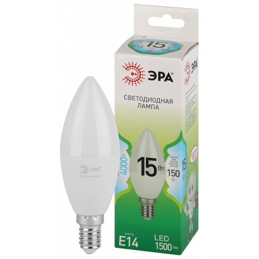 Лампа светодиодная Эра Green Line E14 15Вт 4000K LED B35-15W-840-E14 GL