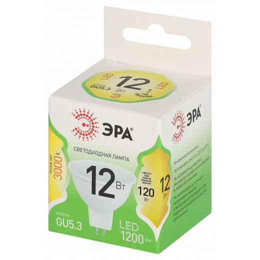 Лампа светодиодная Эра Green Line GU10 12Вт 3000K LED MR16-12W-830-GU10 GL