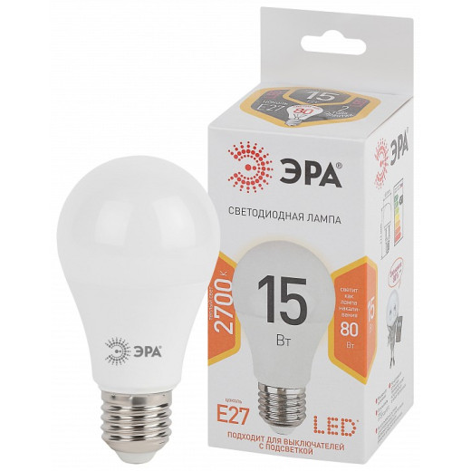 Лампа светодиодная Эра Стандарт E27 15Вт 2700K LED A60-15W-827-E27