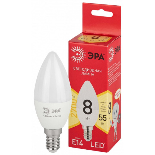 Лампа светодиодная Эра  E14 8Вт 2700K LED B35-8W-827-E14 R