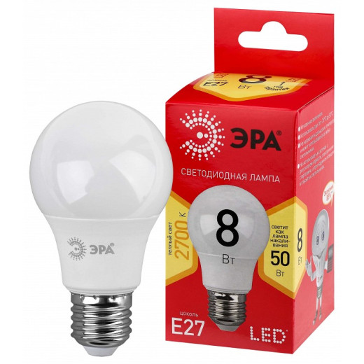 Лампа светодиодная Эра  E27 8Вт 2700K LED A55-8W-827-E27 R