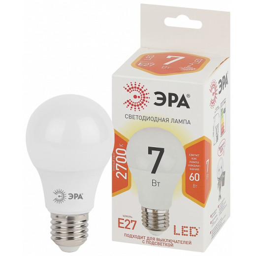 Лампа светодиодная Эра Стандарт E27 7Вт 2700K LED A60-7W-827-E27