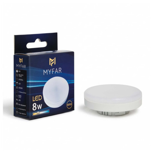 Лампа светодиодная MyFar Базис GX53 GX53 8Вт 3000K MB1301GX53-8W3K