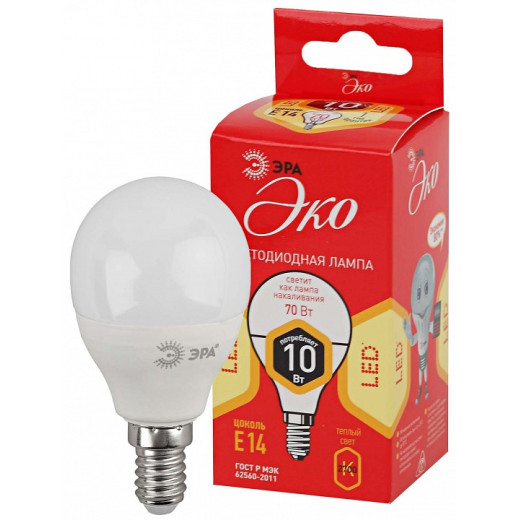 Лампа светодиодная Эра  E14 10Вт 2700K ECO LED P45-10W-827-E14 R