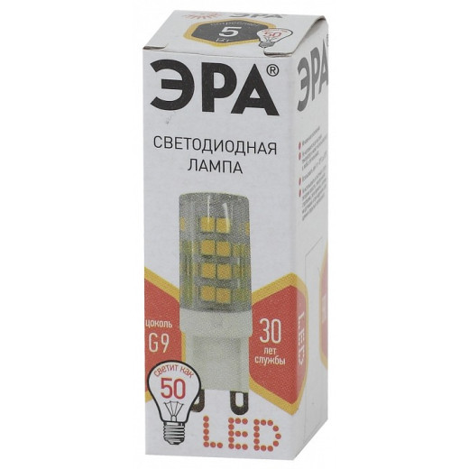 Лампа светодиодная Эра Стандарт G9 5Вт 2700K LED JCD-5W-CER-827-G9