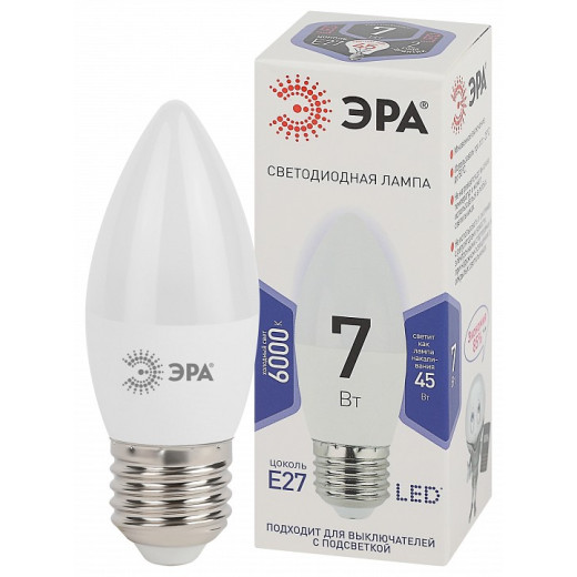 Лампа светодиодная Эра Стандарт E27 7Вт 6000K LED B35-7W-860-E27