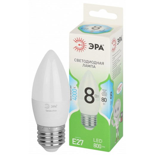 Лампа светодиодная Эра Green Line E27 8Вт 4000K LED B35-8W-840-E27 GL
