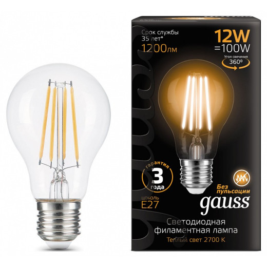 Лампа светодиодная Gauss Filament E27 12Вт 2700K 102902112