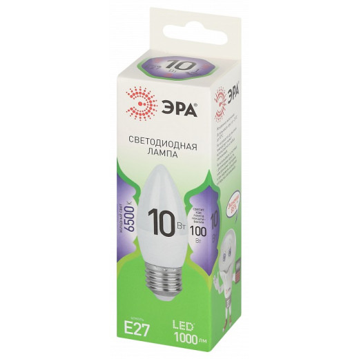 Лампа светодиодная Эра Green Line E27 10Вт 6500K LED B35-10W-865-E27 GL