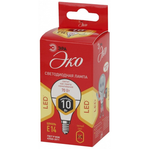 Лампа светодиодная Эра  E14 10Вт 2700K ECO LED P45-10W-827-E14 R