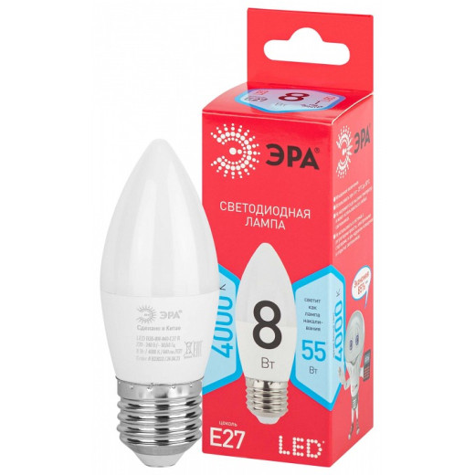Лампа светодиодная Эра  E27 8Вт 4000K LED B35-8W-840-E27 R