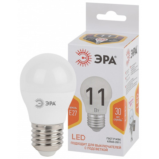 Лампа светодиодная Эра Стандарт E27 11Вт 2700K LED P45-11W-827-E27