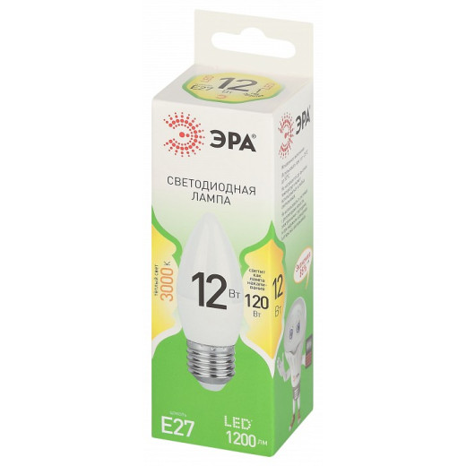 Лампа светодиодная Эра Green Line E27 12Вт 3000K LED B35-12W-830-E27 GL