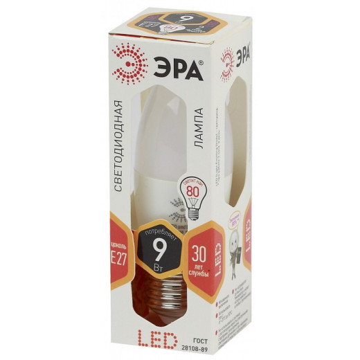Лампа светодиодная Эра Стандарт E27 9Вт 2700K LED B35-9W-827-E27
