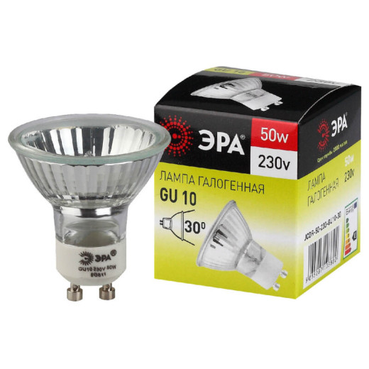 Лампа галогеновая Эра  GU10 50Вт 3000K GU10-JCDR (MR16) -50W-230V