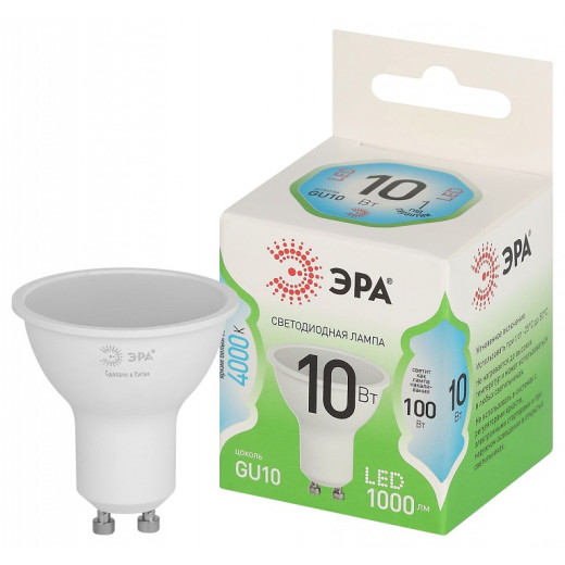 Лампа светодиодная Эра Green Line GU10 10Вт 4000K LED MR16-10W-840-GU10 GL