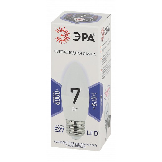 Лампа светодиодная Эра Стандарт E27 7Вт 6000K LED B35-7W-860-E27