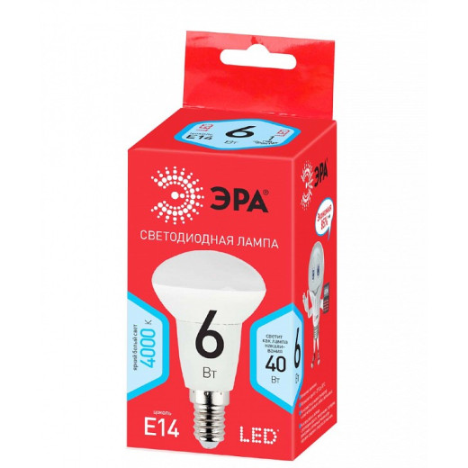 Лампа светодиодная Эра  E14 6Вт 4000K LED R50-6W-840-E14 R