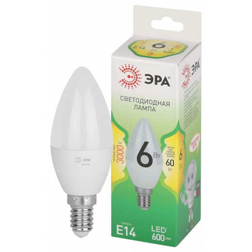 Лампа светодиодная Эра Green Line E14 6Вт 3000K LED B35-6W-830-E14 GL