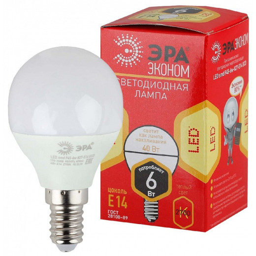 Лампа светодиодная Эра  E14 6Вт 2700K LED P45-6W-827-E14 R