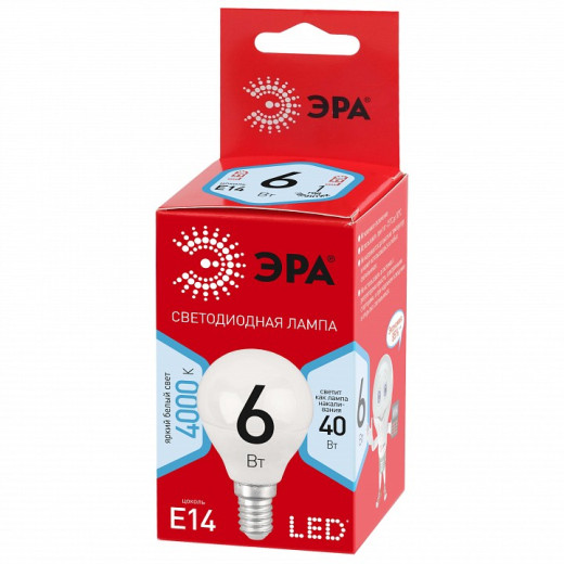 Лампа светодиодная Эра  E14 6Вт 4000K LED P45-6W-840-E14 R