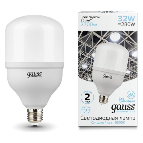 Лампа светодиодная Gauss Elementary LED T100 E27 32Вт 6500K 63233