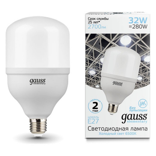 Лампа светодиодная Gauss Elementary LED T100 E27 32Вт 6500K 63233