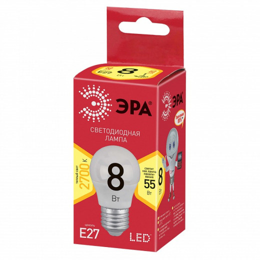 Лампа светодиодная Эра  E27 8Вт 2700K LED P45-8W-827-E27 R