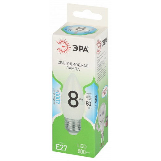 Лампа светодиодная Эра Green Line E27 8Вт 4000K LED B35-8W-840-E27 GL