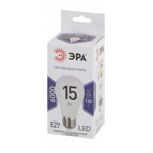 Лампа светодиодная Эра Стандарт E27 15Вт 6000K LED A60-15W-860-E27