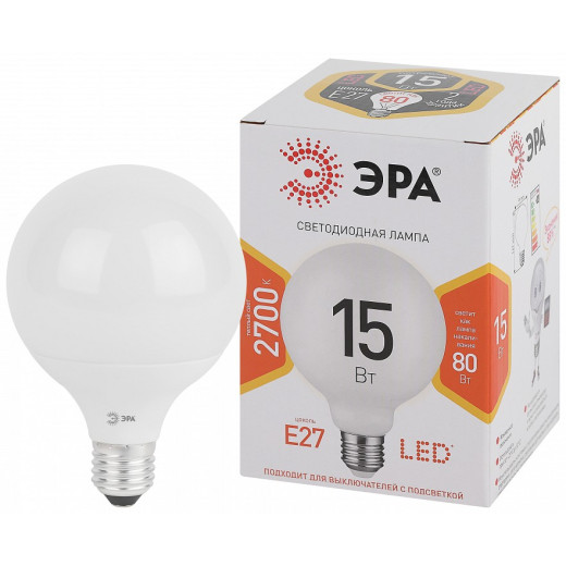 Лампа светодиодная Эра Стандарт E27 15Вт 2700K LED G95-15W-2700K-E27