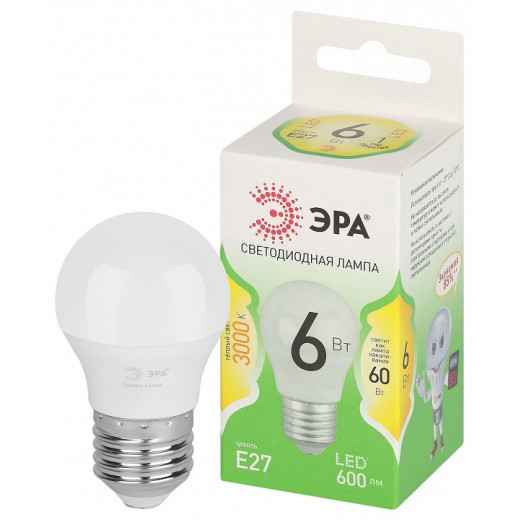 Лампа светодиодная Эра Green Line E27 6Вт 3000K LED P45-6W-830-E27 GL