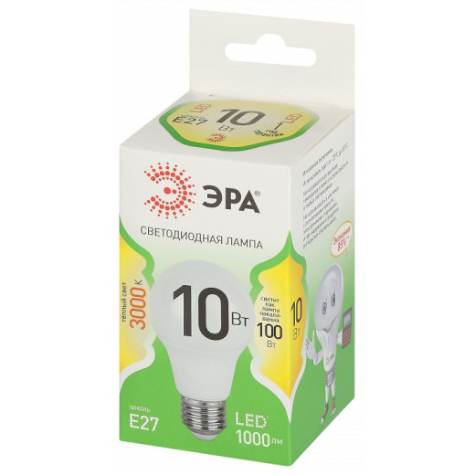 Лампа светодиодная Эра Green Line E27 10Вт 3000K LED A60-10W-830-E27 GL