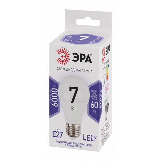Лампа светодиодная Эра Стандарт E27 7Вт 6000K LED A60-7W-860-E27