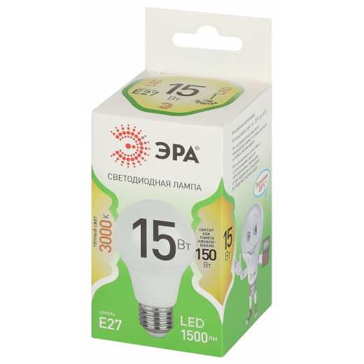 Лампа светодиодная Эра Green Line E27 15Вт 3000K LED A60-15W-830-E27 GL