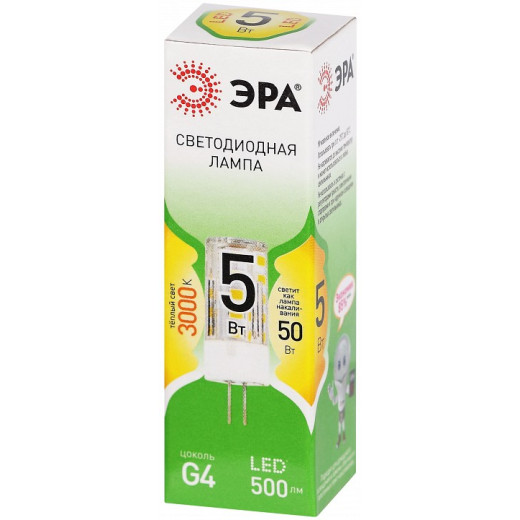 Лампа светодиодная Эра Green Line G4 5Вт 3000K LED G4-JC-5W-830-12V GL