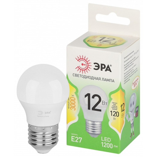 Лампа светодиодная Эра Green Line E27 12Вт 3000K LED P45-12W-830-E27 GL