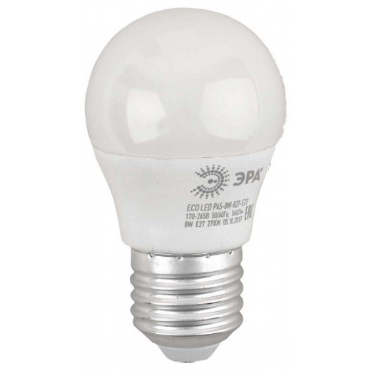 Лампа светодиодная Эра  E27 8Вт 2700K ECO LED P45-8W-827-E27 R