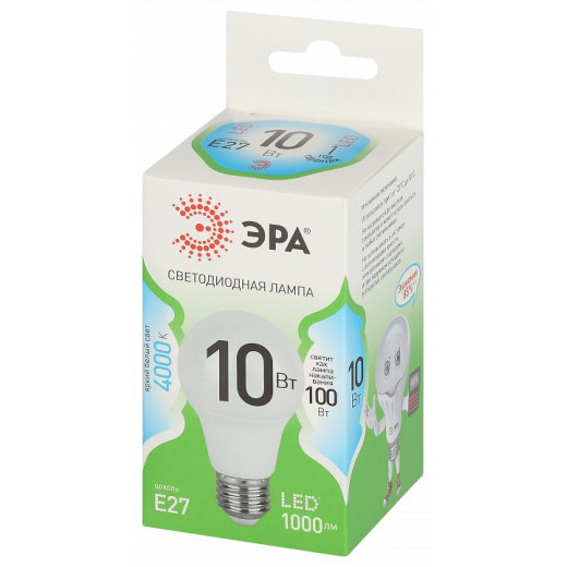Лампа светодиодная Эра Green Line E27 10Вт 4000K LED A60-10W-840-E27 GL