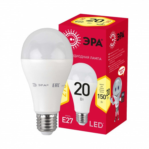 Лампа светодиодная Эра  E27 20Вт 2700K LED A65-20W-827-E27 R