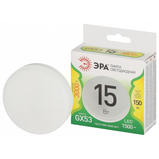 Лампа светодиодная Эра Green Line GX53 15Вт 3000K LED GX-15W-830-GX53 GL