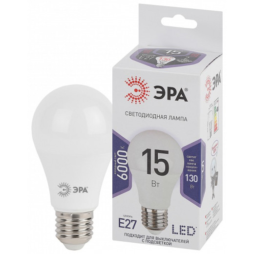 Лампа светодиодная Эра Стандарт E27 15Вт 6000K LED A60-15W-860-E27
