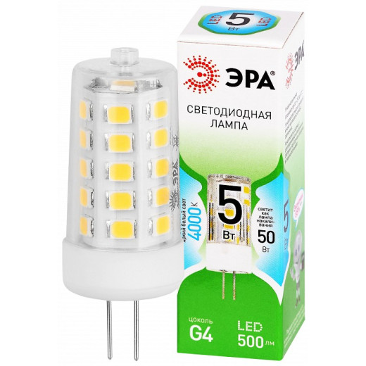 Лампа светодиодная Эра Green Line G4 5Вт 4000K LED G4-JC-5W-840-12V GL