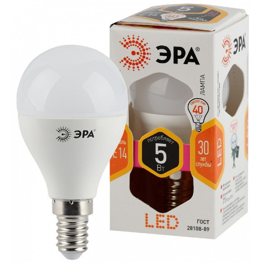 Лампа светодиодная Эра Стандарт E14 5Вт 2700K LED P45-5W-827-E14