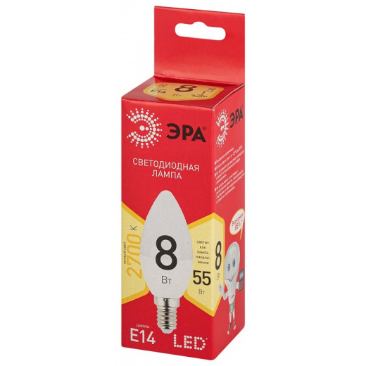 Лампа светодиодная Эра  E14 8Вт 2700K LED B35-8W-827-E14 R