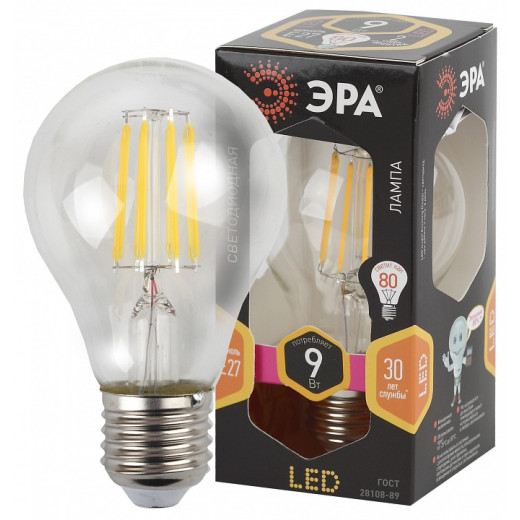 Лампа светодиодная Эра F-LED E27 9Вт 2700K F-LED A60-9W-827-E27
