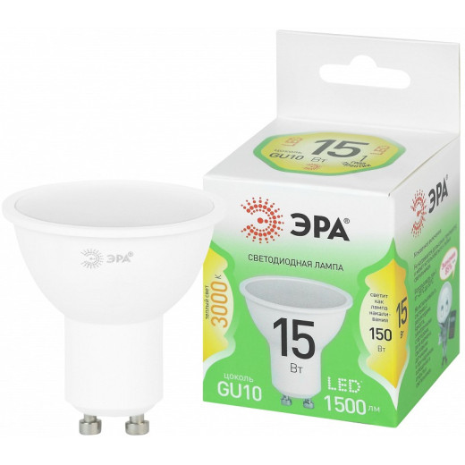 Лампа светодиодная Эра  GU10 15Вт 3000K LED MR16-15W-830-GU10 GL